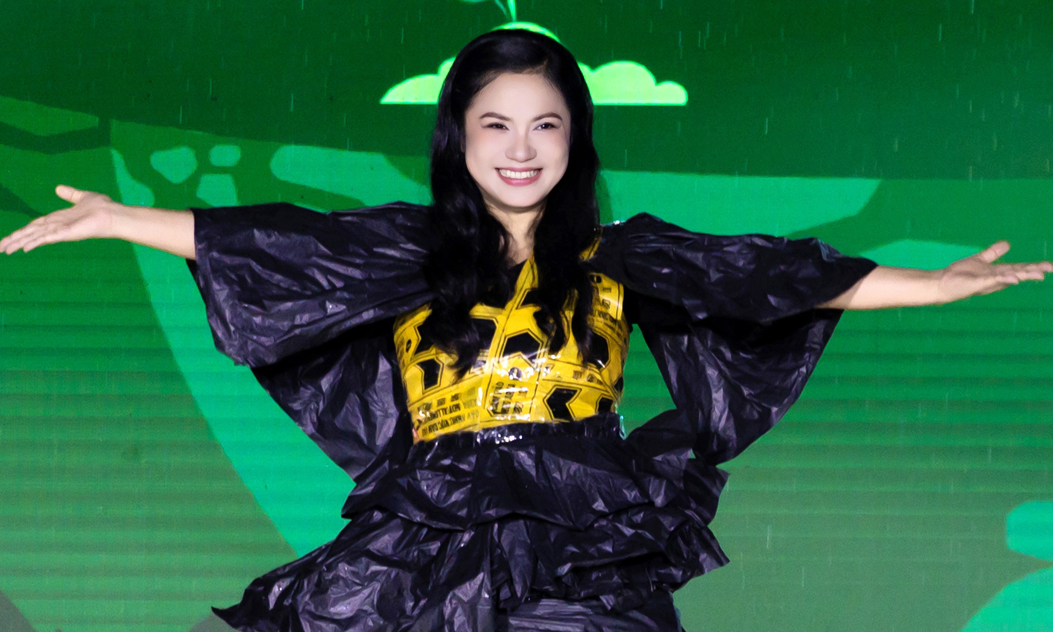 Viet Trinh models recycled outfits made from plastic bags