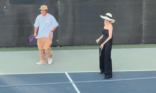Angelina Jolie plays pickleball with Pax Thien