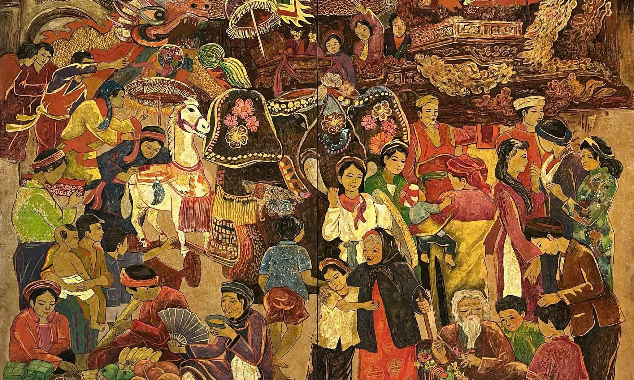 Scenes of festivals and young women in Tran Nguyen Dung's paintings