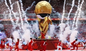 Giant world cup 'deflates' at opening ceremony