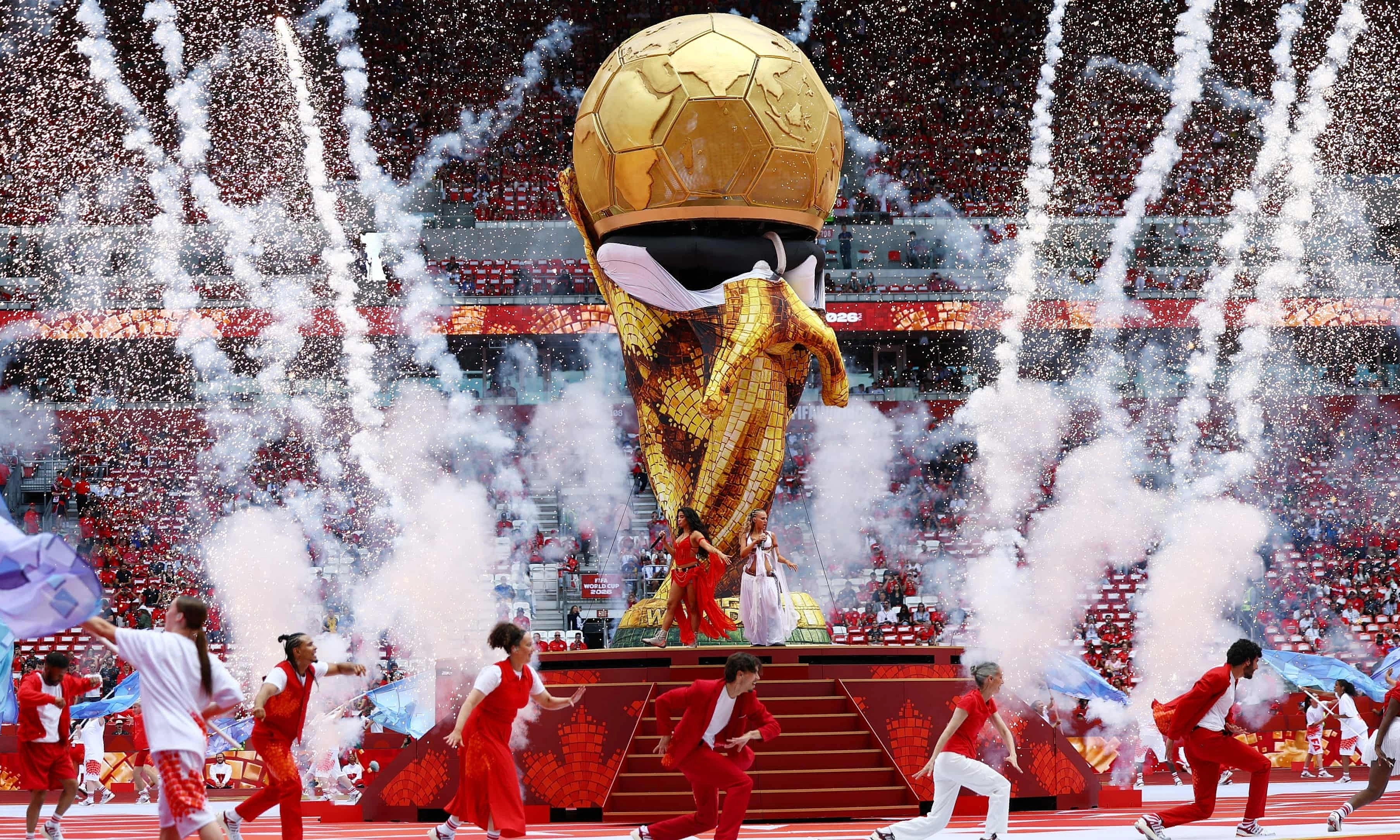 Giant world cup 'deflates' at opening ceremony