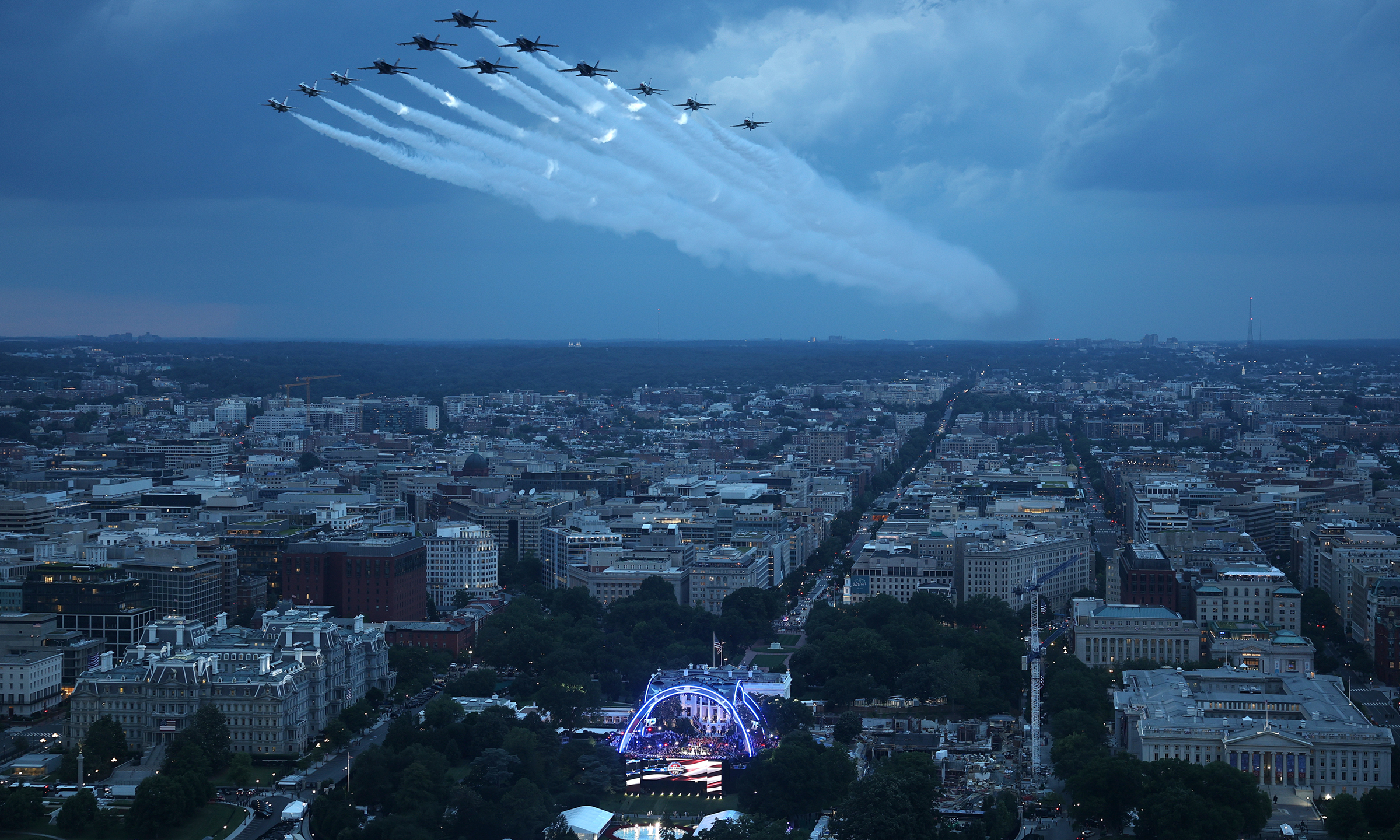 Fighter jets fly over the White House on Trump's birthday
