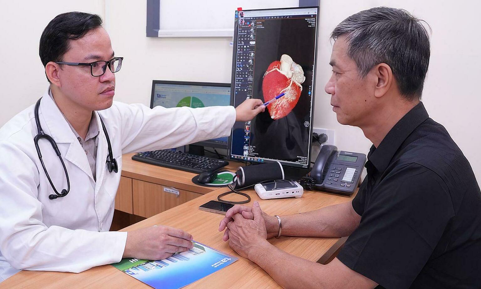 Three-vessel coronary narrowing due to diffuse atherosclerosis