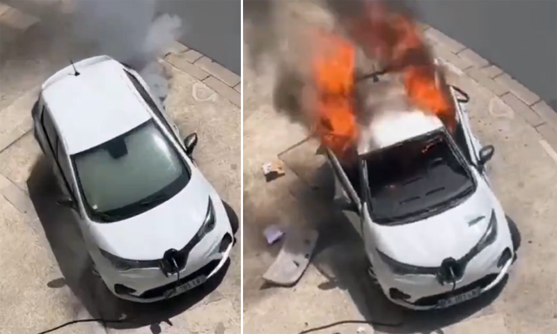 Electric car catches fire while charging