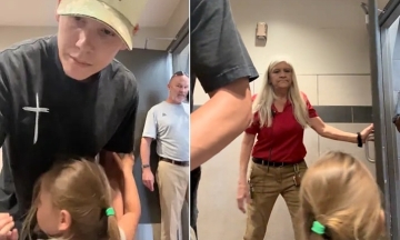 Dad takes young daughters into women's restroom, blocked by stranger who calls police