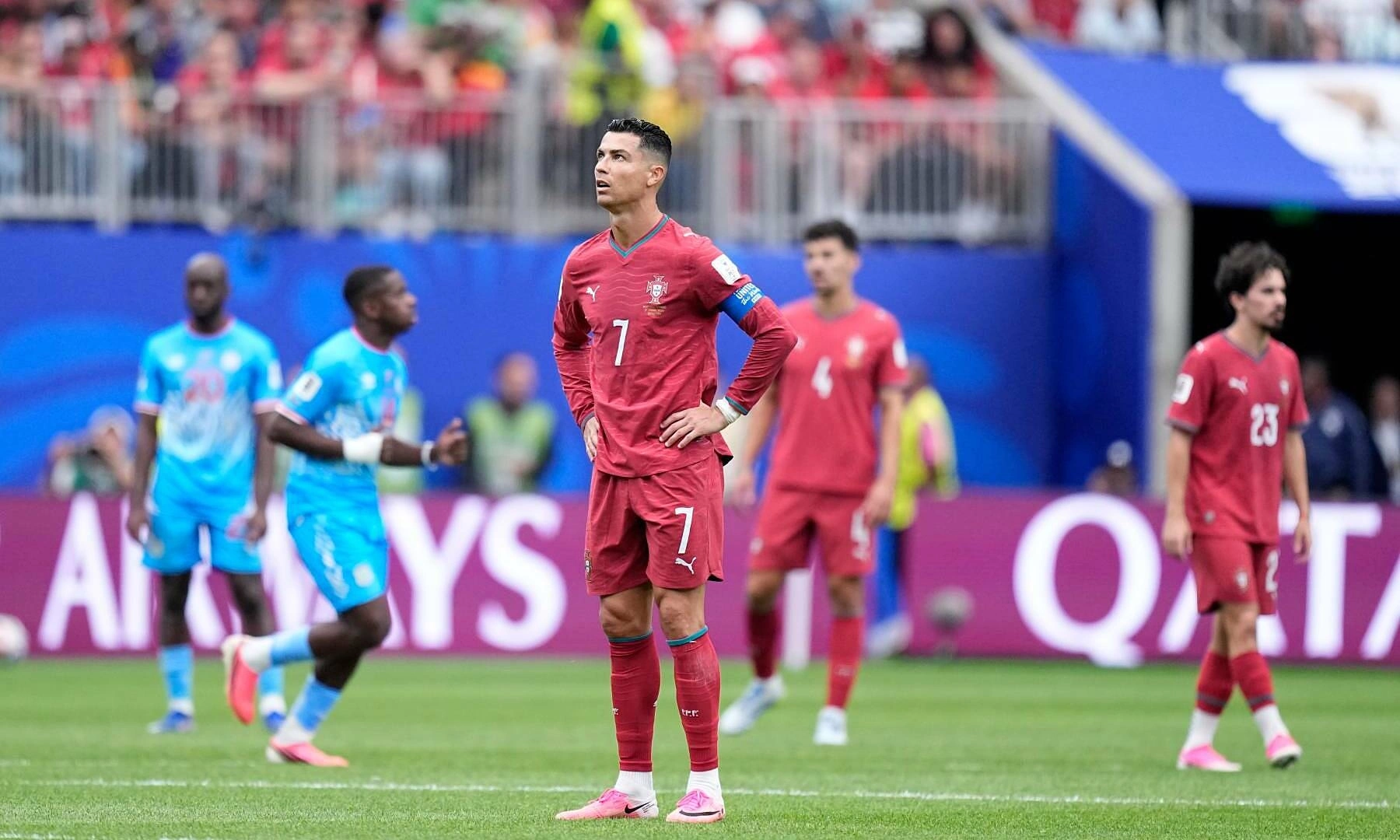 Congo fans chant Messi's name as Ronaldo heads to locker room