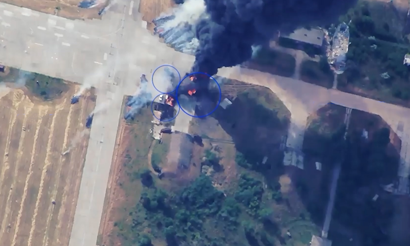 Russian UAV strike causes fierce fire on Ukrainian fighter jets