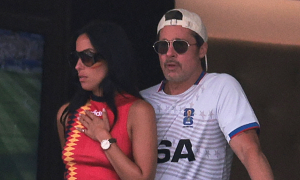 Brad Pitt and stars watch Spain defeat Belgium