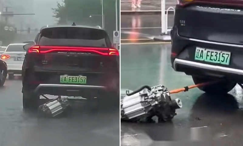 Electric vehicle's motor detaches in flooded street, manufacturer attributes it to impact, not production fault