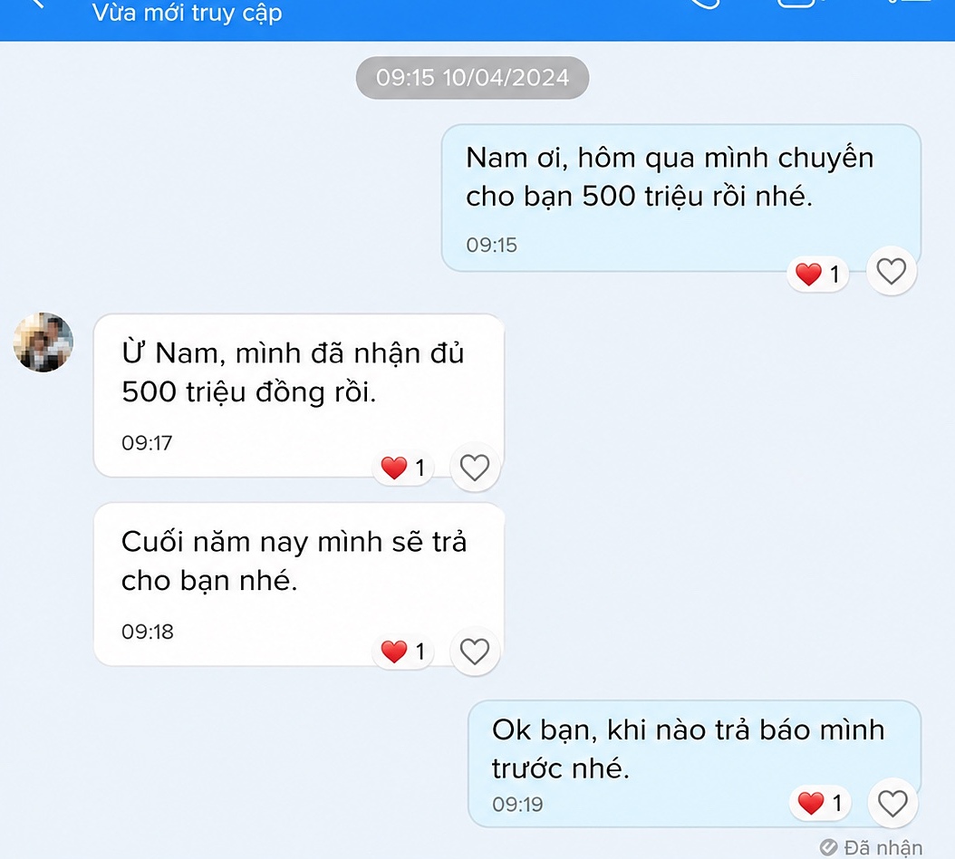 Can Zalo messages be used to recover a loan?
