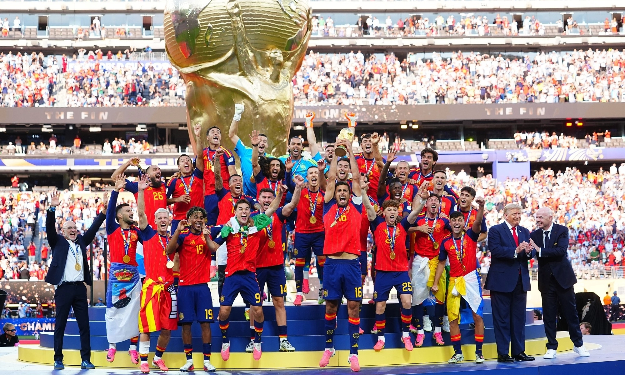 FIFA president urges Trump to leave stage as Spain team lifts trophy