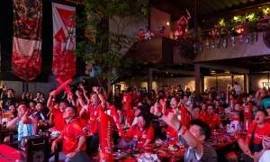 Lively atmosphere at Budweiser watch party for world cup final