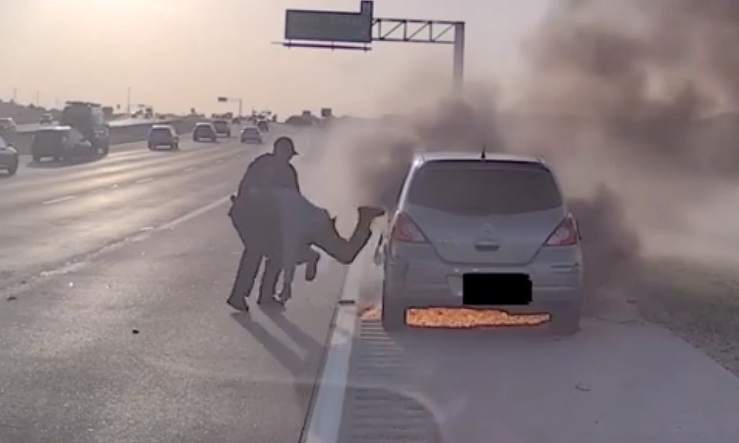 Police officer saves driver from burning car