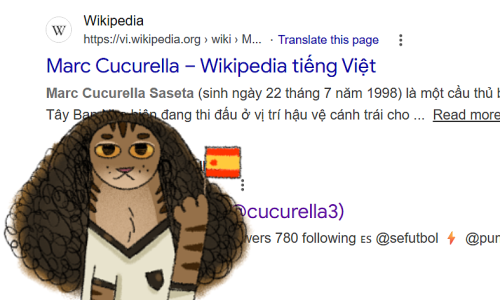 Why Google displays the curly-haired cat effect when searching for Cucurella's name