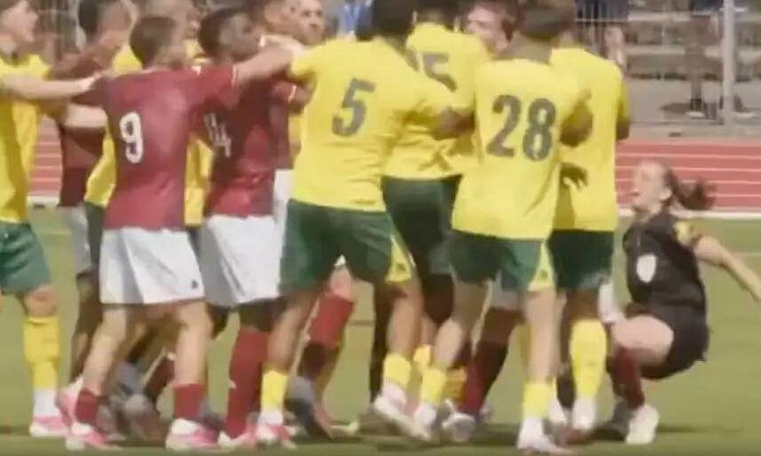 Female referee suffers concussion intervening in player brawl in France