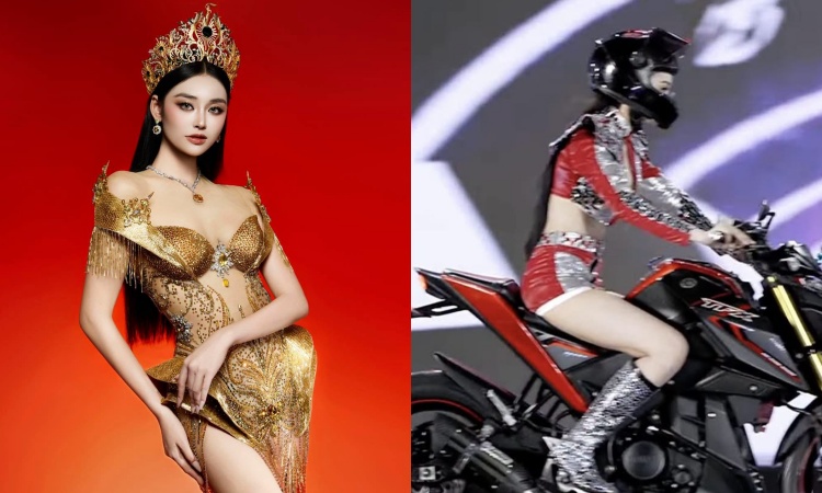 Yen Nhi falls from motorcycle on stage at Miss Grand Vietnam 2026