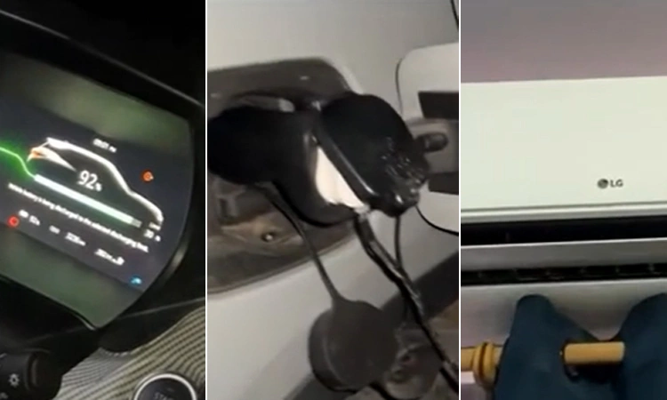 Using an electric car to power home air conditioning during a power outage