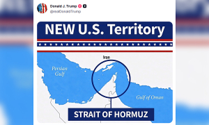 Trump posts Hormuz map with 'new U.S. territory' text