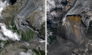Mountainside appears split in two after flash flood on Nepal-China border