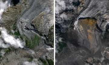 Mountainside appears split in two after flash flood on Nepal-China border