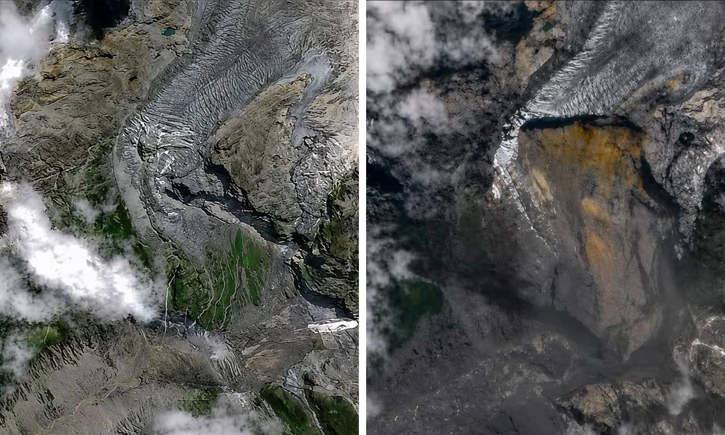 Mountainside appears split in two after flash flood on Nepal-China border