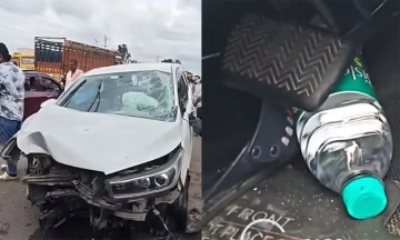 Water bottle jams brake pedal, car carrying 6 people crashes