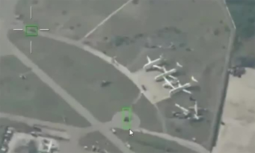 Moment a UAV strike targets a 'MiG-29, Black Hawk helicopter' in Kyiv
