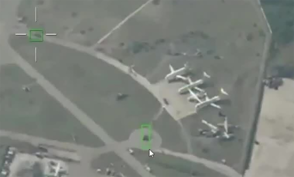Moment a UAV strike targets a 'MiG-29, Black Hawk helicopter' in Kyiv