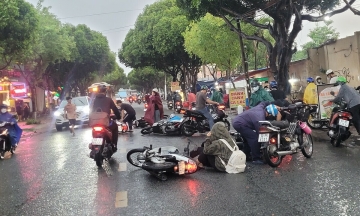 Safe motorcycle braking in the rain: preventing skids and falls
