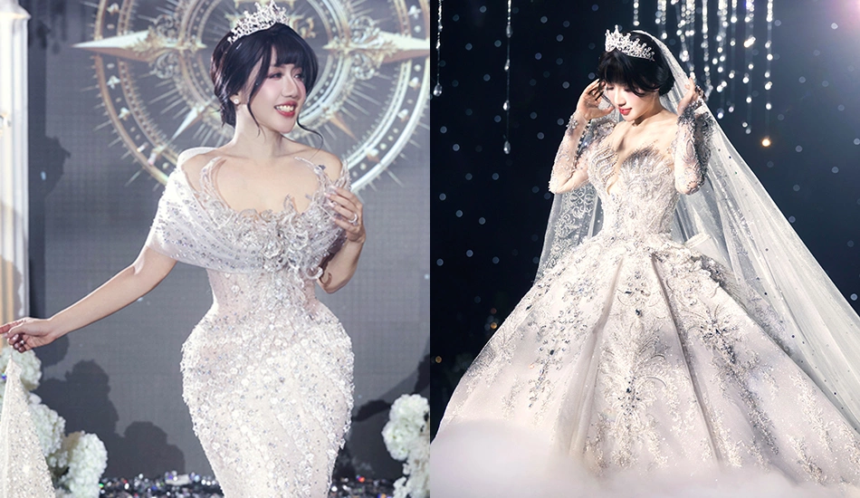 Wedding attire adorned with thousands of stones by designer Anh Thu