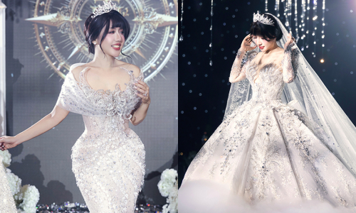 Wedding attire adorned with thousands of stones by designer Anh Thu